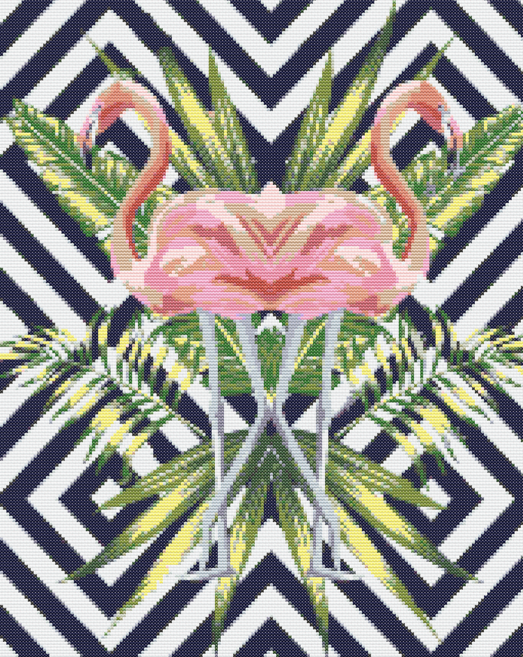 Pink Flamingo Tropical Leaves - Diamond Painting Kit