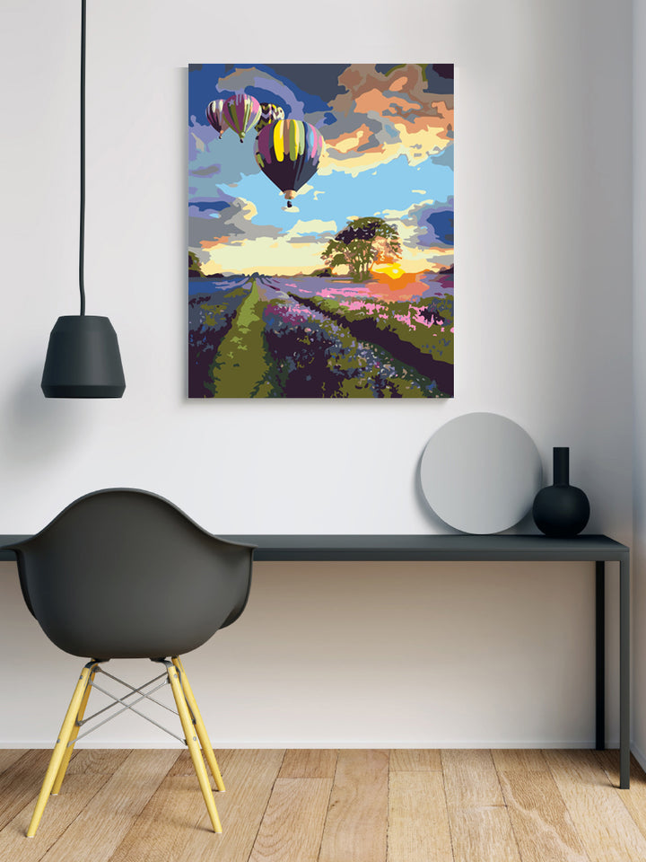 Hot Air Balloons on Lavender Field - Paint-by-Numbers Kit