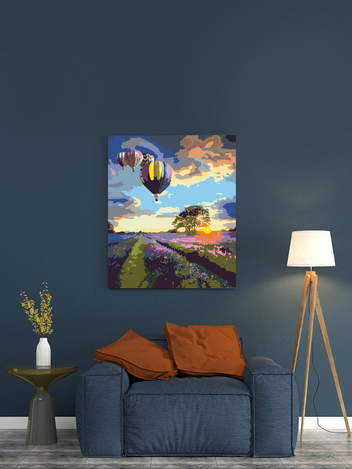 Hot Air Balloons on Lavender Field - Paint-by-Numbers Kit