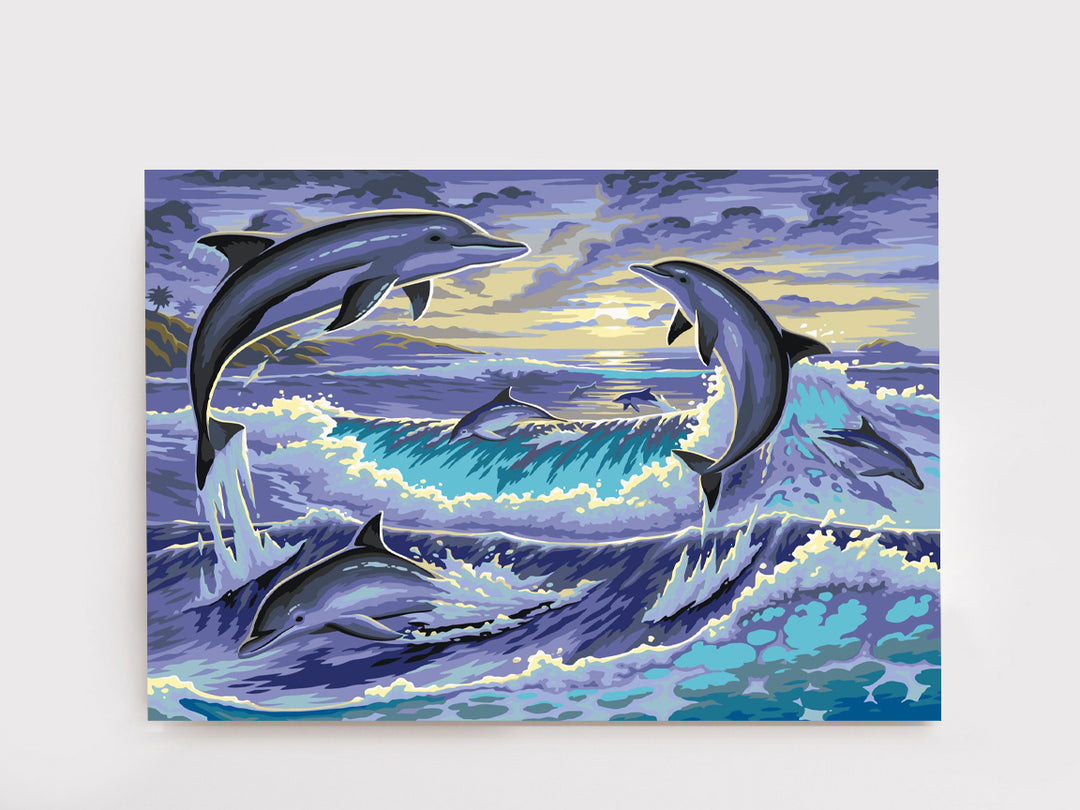 Dolphins Surfing Waves - Paint-by-Numbers Kit