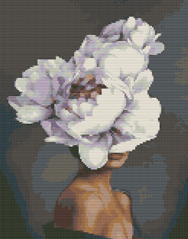 Lady with White Flowers - Diamond Painting Kit